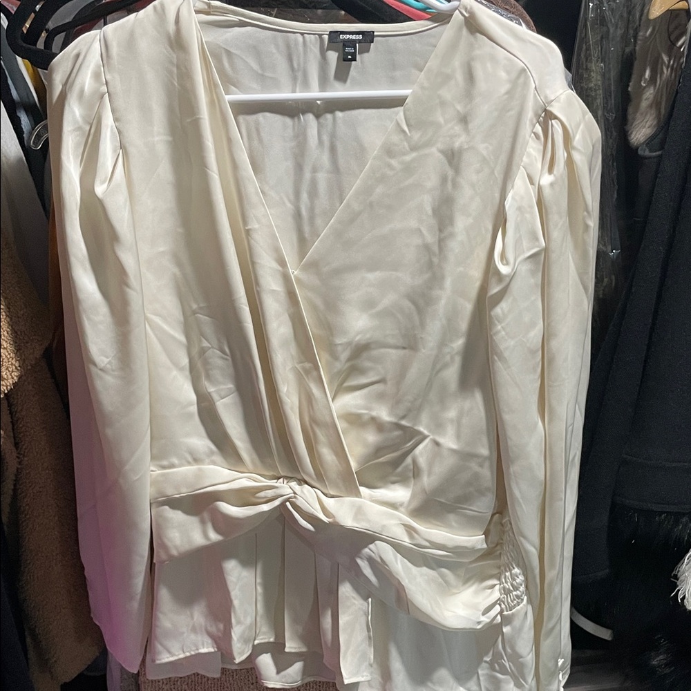 Express Cream Wrap Blouse